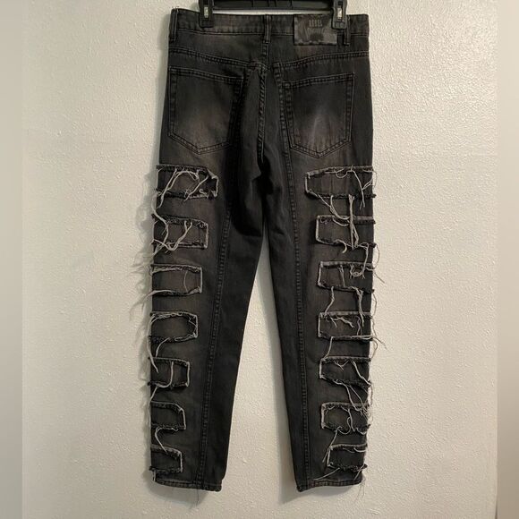 Rebel Vengeance sz 30 Distressed, Thrashed Black Jeans, Men's, Grunge UB1-14 - Picture 7 of 13